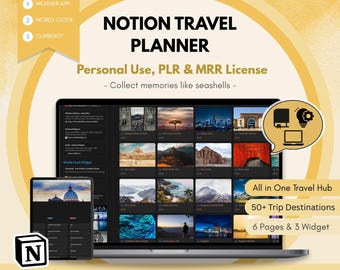 2026 Notion Travel Planner, 50+ Trip Destinations (PLR & MRR Rights)