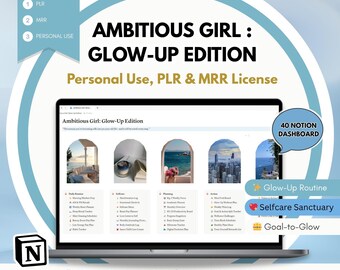 Glow-Up Notion Planner: Self-Care, Goals, Routines - PLR/MRR License (Digital Download)