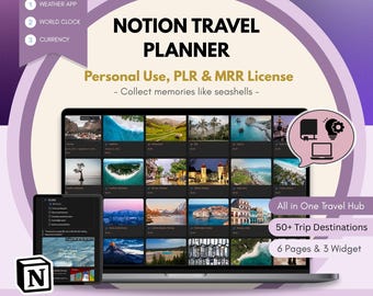 2026 Notion Travel Planner, 50+ Trip Destinations (PLR & MRR)