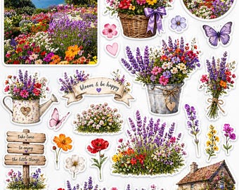 Flower Stickers Digital Download | Floral Planner Stickers | Cozy Botanical PNG Bundle for GoodNotes