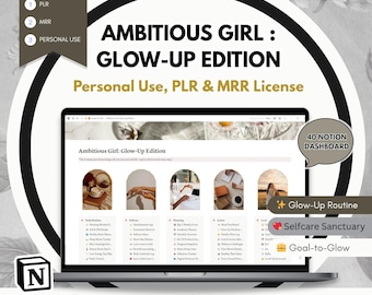 Glow-Up Edition Notion Planner: Self-Care, Goals, Routines (PLR & MRR License, Personal Use) (Digital Download)