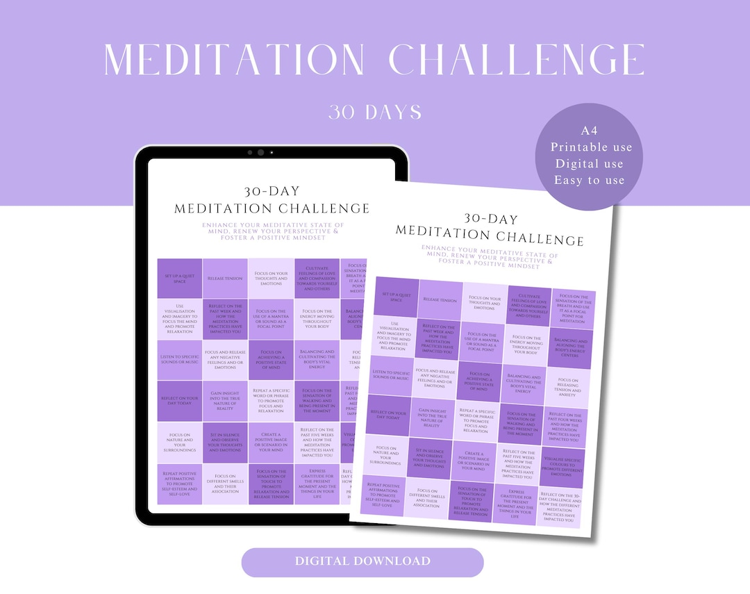 Meditation 30 Day Challenge | Printable & Digital | A4 - Etsy