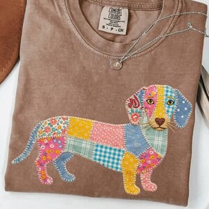 Dachshund Faux Patchwork PNG, Cute Quilted Dog Design, Spring Dachshund PNG, Patchwork Puppy Graphic, Unique Animal Digital
