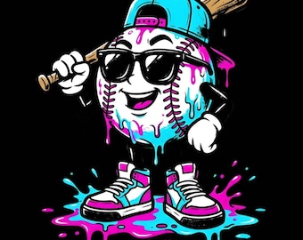 Drip Baseball Lifestyle Funny Boys Kids PNG, Ice Cream Baseball Graphic, Youth Baseball Drip with Glasses Design