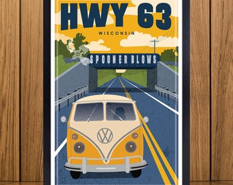 Highway 63 "Spooner Blows" Retro Travel Poster