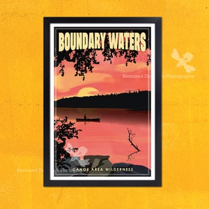 Boundary Waters Canoe Wilderness, Minnesota Retro Travel Poster