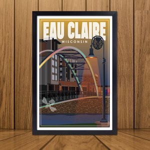 Eau Claire, Wisconsin Phoenix Park Bridge Retro Travel Poster