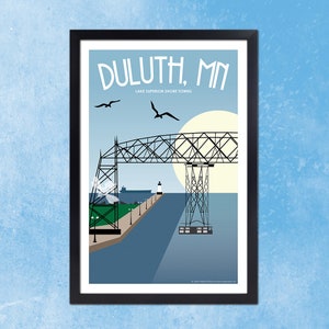 Aerial Ferry Bridge Duluth, Minnesota Retro Travel Print