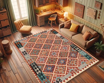 Traditonal Kilim Style Rug, Antique Look Teppich, Washable Non-Slip Kilim Stylr Area Rug, Distressed Large Rug 8x10, Rugs for Living Room