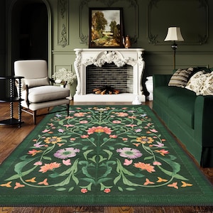 Boho Chic Elegance Floral Rug, Turkish Modern Unique Rug, Washable Non-Slip Rug, Distressed Large Area Rug, Rugs for Living Room Bedroom