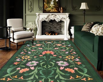 Boho Chic Elegance Floral Rug, Turkish Modern Unique Rug, Washable Non-Slip Rug, Distressed Large Area Rug, Rugs for Living Room Bedroom