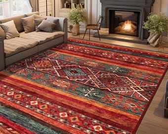 Alfombra Kilim tradicional de aspecto antiguo, lavable y antideslizante, con efecto desgastado, de 20 x 25 cm, ideal para sala de estar.