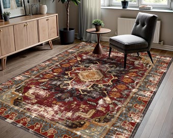 Vintage Style Rug, Antique Look Teppich, Washable Non-Slip Bohemian Area Rug, Turkish Distressed Large Rug 8x10, Rugs for Living Room
