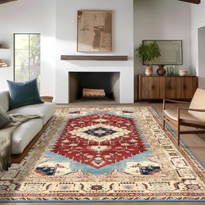 Traditonal Style Rug, Antique Look Teppich, Washable Non-Slip Bohemian Area Rug, Turkish Distressed Large Rug 8x10, Rugs for Living Room