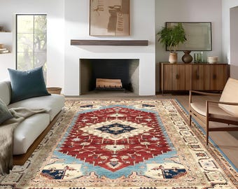 Traditonal Style Rug, Antique Look Teppich, Washable Non-Slip Bohemian Area Rug, Turkish Distressed Large Rug 8x10, Rugs for Living Room