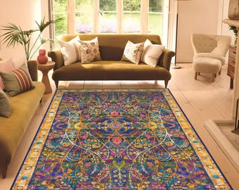 Tapis floral bohème chic et élégant, tapis turc moderne unique, tapis antidérapant lavable, grand tapis vieilli, tapis pour salon et chambre