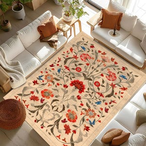 Boho Chic Elegance Floral Rug, Turkish Modern Unique Rug, Washable Non-Slip Rug, Distressed Large Area Rug, Rugs for Living Room Bedroom