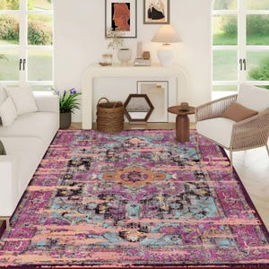 Teppich im Vintage-Stil, Wollteppich im Antik-Look, Waschbarer rutschfester Boho-Vorleger, Türkischer Teppich 200x300, Wohnzimmerteppich
