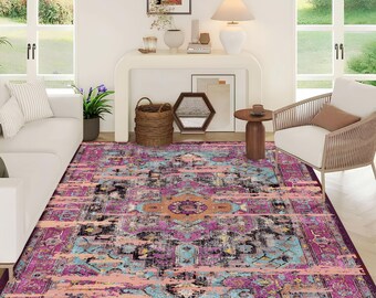 Vintage Style Rug, Antique Look Teppich, Washable Non-Slip Bohemian Area Rug, Turkish Distressed Large Rug 8x10, Rugs for Living Room