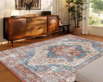 Vintage Style Rug, Antique Look Teppich, Washable Bohemian Area Rug, Turkish Distressed Large Rug 8x10, Rugs for Living Room Bedroom