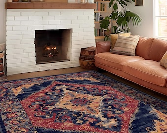 Vintage Style Rug, Antique Look Teppich, Washable Non-Slip Bohemian Area Rug, Turkish Distressed Large Rug 8x10, Rugs for Living Room