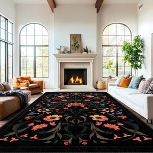 Boho Chic Elegance Floral Rug, Turkish Modern Unique Rug, Washable Non-Slip Rug, Distressed Large Area Rug, Rugs for Living Room Bedroom
