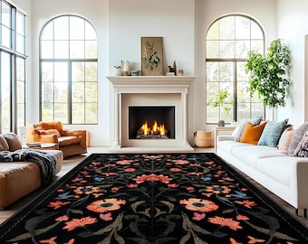 Boho Chic Elegance Floral Rug, Turkish Modern Unique Rug, Washable Non-Slip Rug, Distressed Large Area Rug, Rugs for Living Room Bedroom