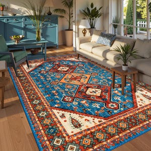 Modern Style Rug, Unique Design Rug, Washable Non-Slip Bohemian Area Rug, Turkish Distressed Large Rug 8x10, Rugs for Living Room Bedroom
