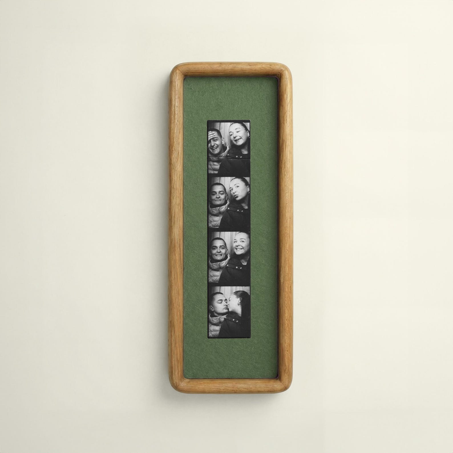Photobooth Frame for Photo Strip Prints: Elongated Solid Wood Picture Frame with Coloured Mount, Ready to Hang for photoautomat print - Teak, Baby Blue