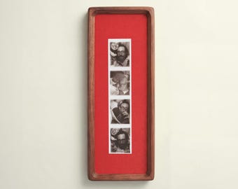 Photobooth Frame for Photo Strip Prints: Elongated Solid Wood Picture Frame with Coloured Mount, Ready to Hang for photoautomat print