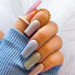 Spring Glow Textured Press On Nails  Glitter Ombre  Handmade Luxury Nails sommer glue on nails rusable nägel handgemacht  gift for her