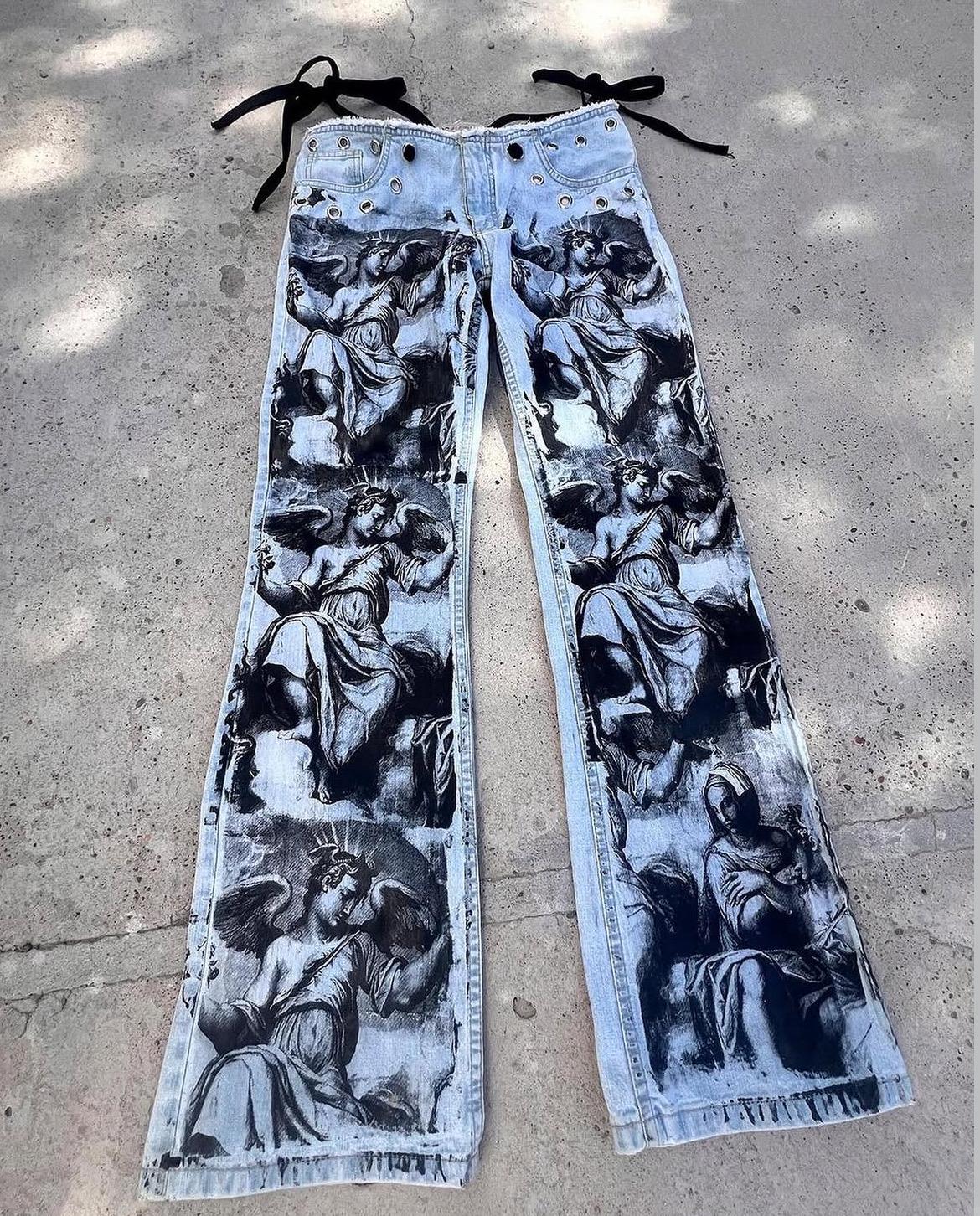 パンツ 2000's archive paint design denim pants Hand-painted Pop Art Vintage Jeans: 32