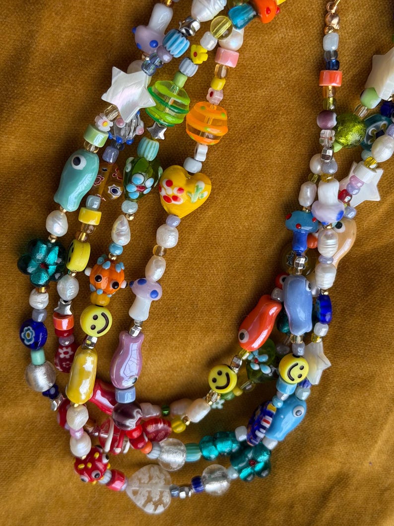 Funky Multi Colour Mix and Match Beaded Necklace, Chunky Rainbow