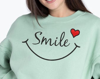 Smile Embroidery Design With Heart – Minimal Quote Machine Embroidery File – 4 5 6 Inch