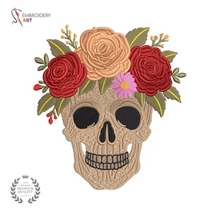 Flower Skull Embroidery Design Floral Skull Machine Embroidery Pattern Gothic Skull Instant Download Tattoo Skull Embroidery PES Files