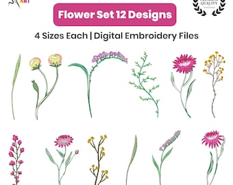 Wildblumen-Stickdateien: Moderne Blumen Maschinenstickerei (Digitaler Download