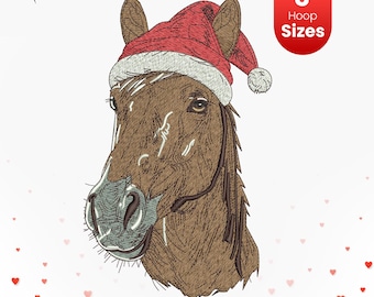 Christmas Horse Santa Hat Embroidery Design (3 Hoop Sizes) (Instant Download)
