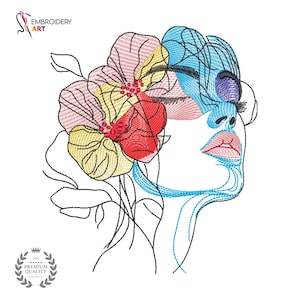 Floral Woman Face Embroidery Design: Artistic Machine Embroidery File (Digital Download)