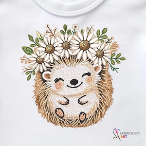 Igel Stickdatei: Florales Waldtier Muster (Instant Download)