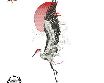 鶴と桜の手刺繍図案、鶴鳥図案、日本刺繍、日本の鳥、手刺繍図案 PDF