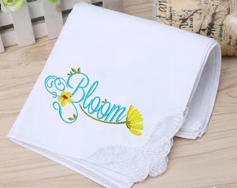 Bloom Floral Embroidery Design, Script Word Machine Embroidery File (Digital Download)