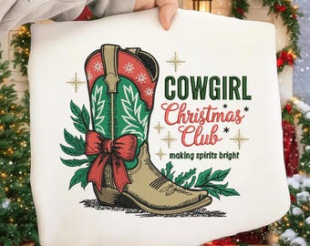 Wzór haftu „Klub kowbojek na Boże Narodzenie” – plik do haftu maszynowego „Women Western Boots Holiday” (pobranie cyfrowe)
