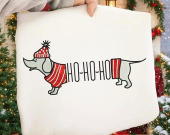 Weihnachts-Dackel-Stickdatei: Festlicher Weihnachtshund, 5x7 Stickrahmen (Digitaler Download)