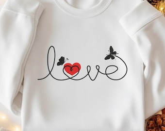 Love Embroidery Design | Heart + Butterfly Script Font | Valentine & Anniversary Gift | Instant Download