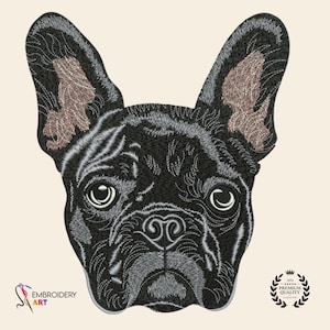 Motif de broderie bouledogue français fichier de broderie Machine chien Frenchie visage téléchargement numérique motif cerceau instantané pour animaux de compagnie et cadeaux