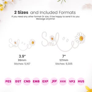 Smile Embroidery Design Happy Face Flower Pattern 2 Sizes 3.9" 7" (Instant Download) image 2