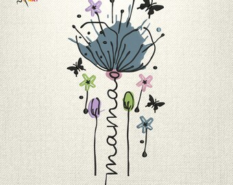 Mama Embroidery Design: Flower and Butterfly Pattern (Digital Download)