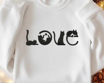 Cat Love Embroidery Design – Silhouette Stitch Pattern (Digital Download)