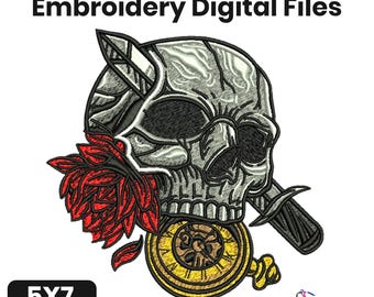 Tattoo Skull Embroidery Design: Gothic Tattoo Style (Digital Download, 4.45")