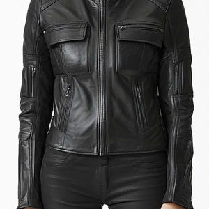 Frauen Schwarze Lederjacke - Schwarze Biker Lederjacke - Handgemacht